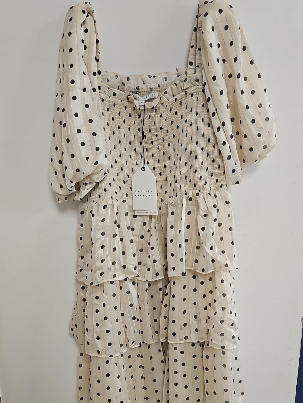 English Factory Cream Polka Dot Ruffle Midi Dress